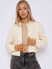 Fleeced Cropped Bomber Jacket