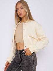 Fleeced Cropped Bomber Jacket