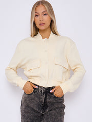 Fleeced Cropped Bomber Jacket