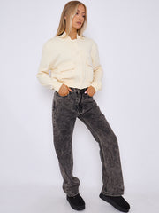 Fleeced Cropped Bomber Jacket