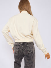 Fleeced Cropped Bomber Jacket