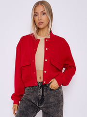 Fleeced Cropped Bomber Jacket