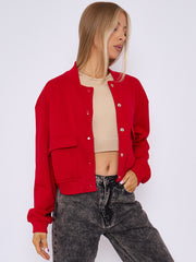 Fleeced Cropped Bomber Jacket