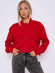 Fleeced Cropped Bomber Jacket