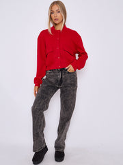 Fleeced Cropped Bomber Jacket