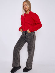 Fleeced Cropped Bomber Jacket