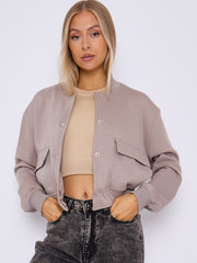 Fleeced Cropped Bomber Jacket