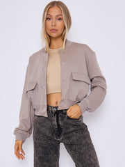Fleeced Cropped Bomber Jacket