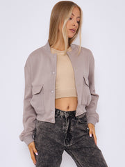 Fleeced Cropped Bomber Jacket
