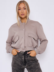 Fleeced Cropped Bomber Jacket