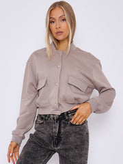 Fleeced Cropped Bomber Jacket