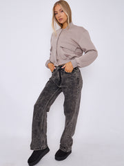 Fleeced Cropped Bomber Jacket