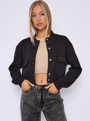 Fleeced Cropped Bomber Jacket
