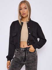 Fleeced Cropped Bomber Jacket