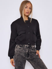 Fleeced Cropped Bomber Jacket