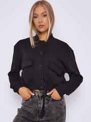 Fleeced Cropped Bomber Jacket