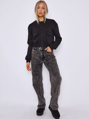 Fleeced Cropped Bomber Jacket