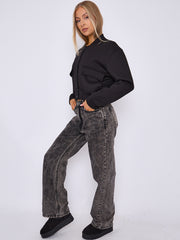 Fleeced Cropped Bomber Jacket