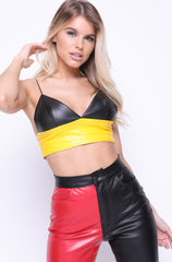 Panel de contraste Faux Foux Leather PU Cort Top