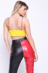 Panel de contraste Faux Foux Leather PU Cort Top