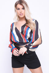 Multi Coloured Stripes Wrap Front Crop Top