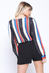 Multi Coloured Stripes Wrap Front Crop Top
