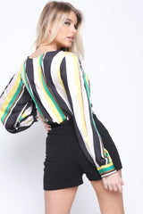 Multi Coloured Stripes Wrap Front Crop Top