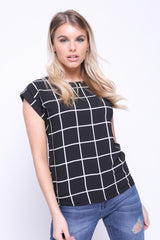 Grid Check Top With Turn Up Sleeve
