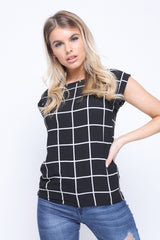 Grid Check Top With Turn Up Sleeve