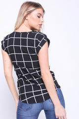 Grid Check Top With Turn Up Sleeve