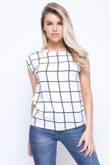 Grid Check Top With Turn Up Sleeve