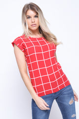 Grid Check Top With Turn Up Sleeve