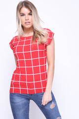 Grid Check Top With Turn Up Sleeve