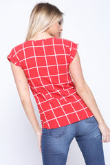 Grid Check Top With Turn Up Sleeve