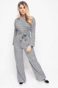Ribbed Thin Knit Jumpsuit - Grey