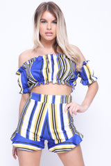 Striped Bardot Crop Top And Shorts Co-ord