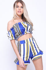 Striped Bardot Crop Top And Shorts Co-ord