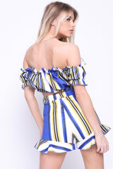 Striped Bardot Crop Top And Shorts Co-ord