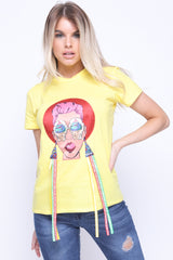 Applique Girl Face T-Shirt With Tassels