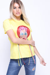 Applique Girl Face T-Shirt With Tassels