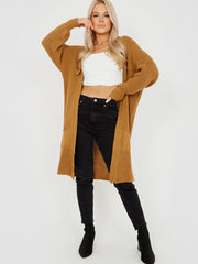 Mid-Length Knitted Open Cardigan