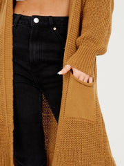 Mid-Length Knitted Open Cardigan