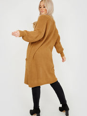 Mid-Length Knitted Open Cardigan