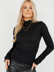 Ribbed Frill High Neck Top