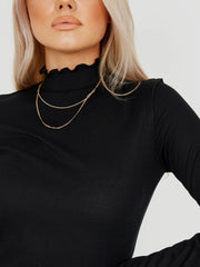 Ribbed Frill High Neck Top