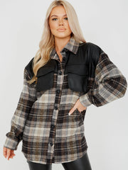 PU Detail Oversized Thick Checked Shacket