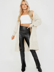 Mid-Length Knitted Open Cardigan