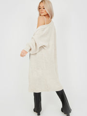 Mid-Length Knitted Open Cardigan