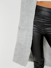 Mid-Length Knitted Open Cardigan