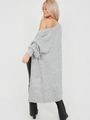 Mid-Length Knitted Open Cardigan